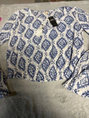 Hollister White Tunic with Blue Ikat Print